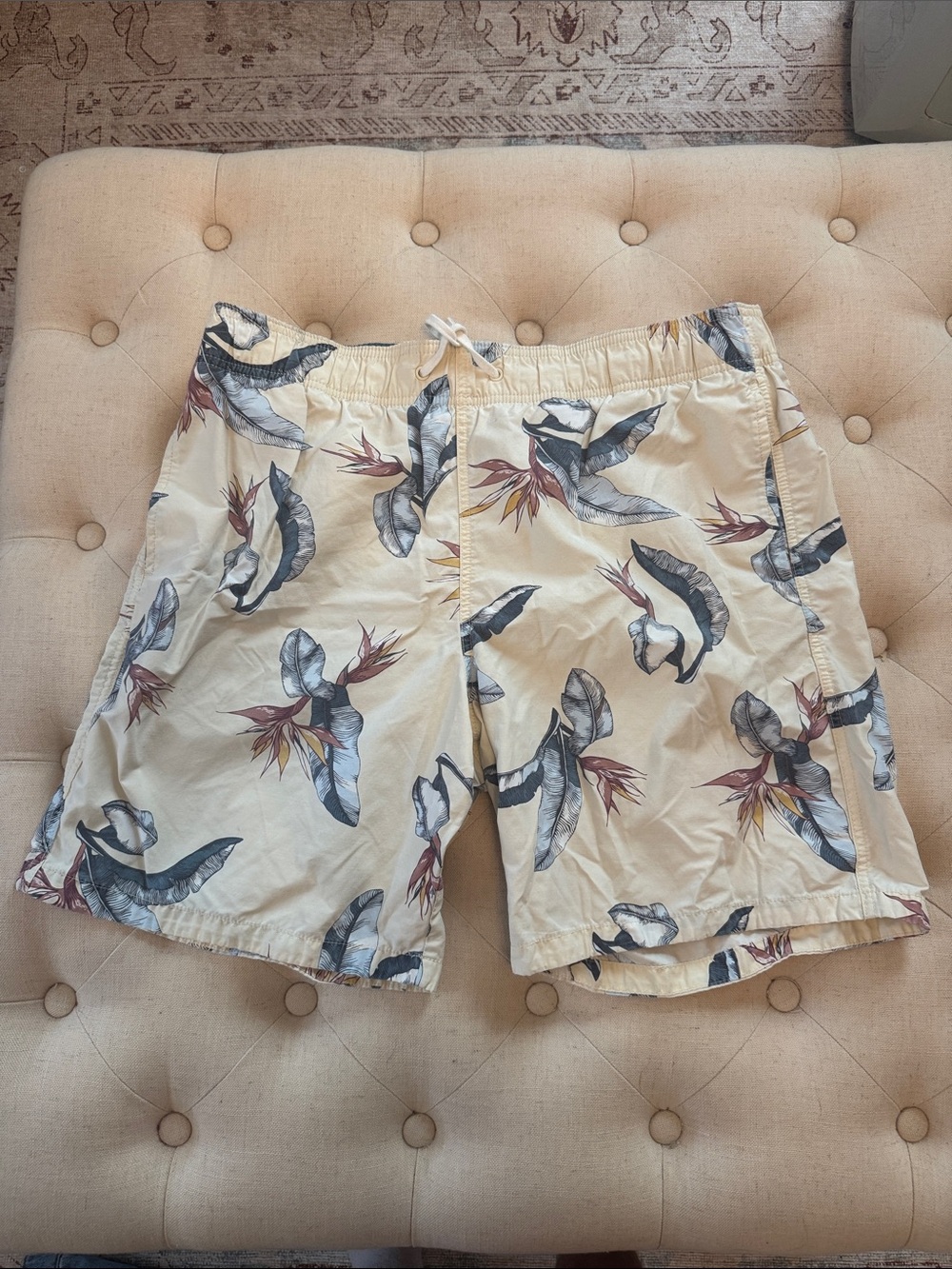H&M Cream Tropical Print Swim Trunks